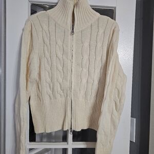 Cream Cable Knit Women's Zip Up  Sweater! New In Bag! Size Medium!